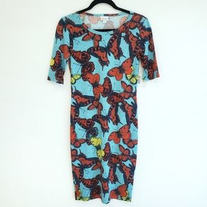 NWT Butterfly Print LuLaRoe Julia Dress Bodycon Fitted Turquoise XS New